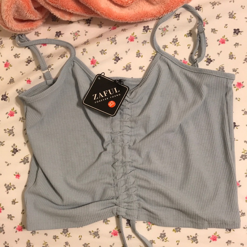 Cropped blue ruched tank from zaful
